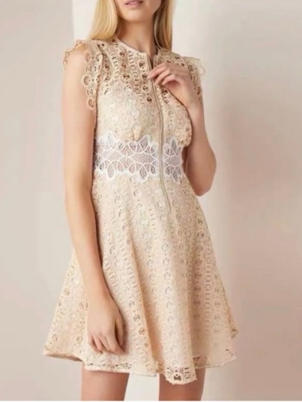 Sandro Pale Cream Lace Mini Dress